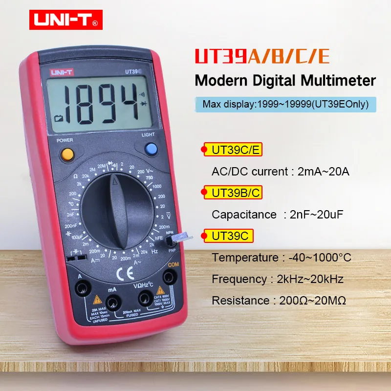 Цифровой мультиметр UNI T UT39A UT39B UT39C UT39E 2000 отсчетов Удержание данных измеритель