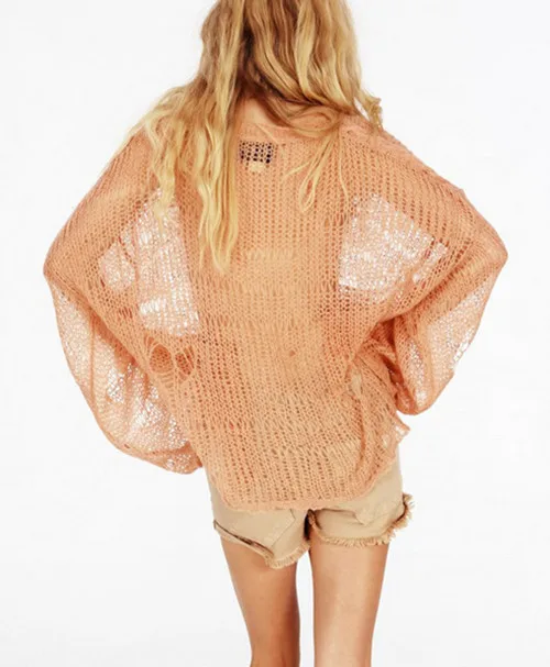 Женский ажурный свитер русалки Свободный вязаный с блестками и асимметричным