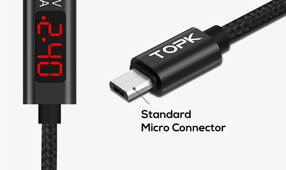TOPK AC27 3A(Max) usb type C для samsung Xiaomi huawei Быстрая зарядка USB C с цифровым дисплеем кабель для мобильного телефона