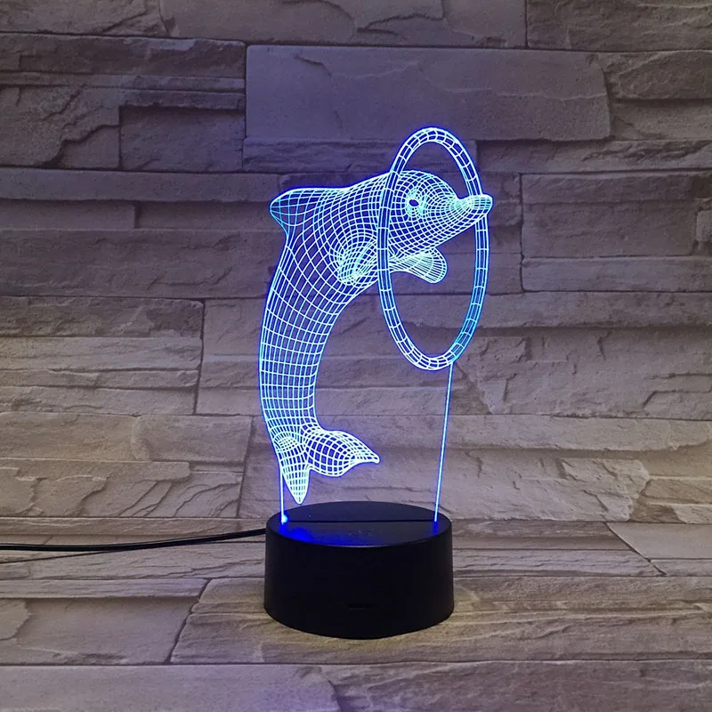 Животные Дельфин 3D лампа RGB LED USB настроение детский ночной Светильник