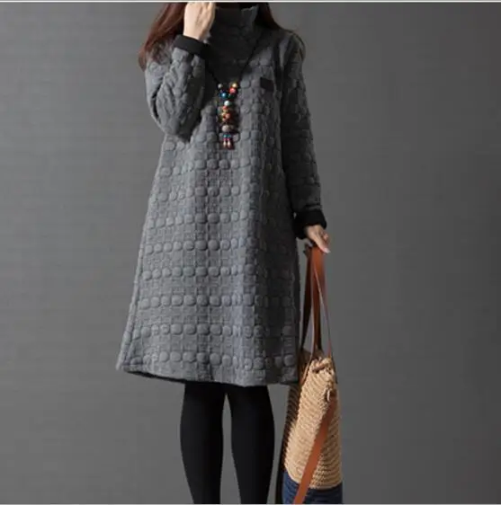 Осень Зима Одежда высшего качества толстый Халат платье для женщин с длинным