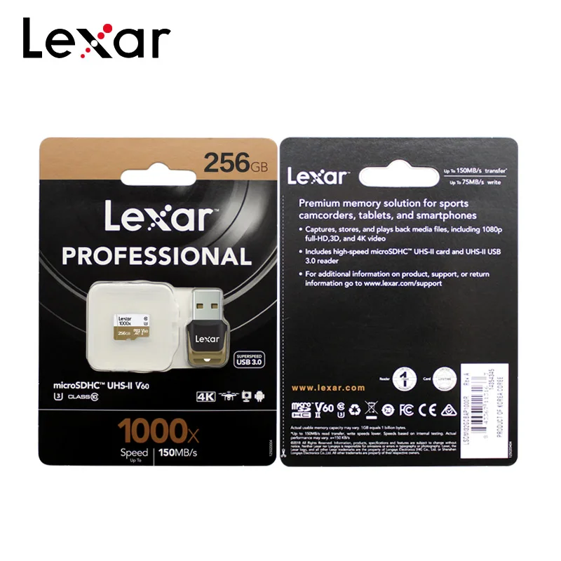 Оригинальный Lexar 1000x MicroSDXC карты памяти 32 Гб 64 UHS-II U3 Max 150 МБ/с. C10 Micro SD 128 ГБ 256 TF карта