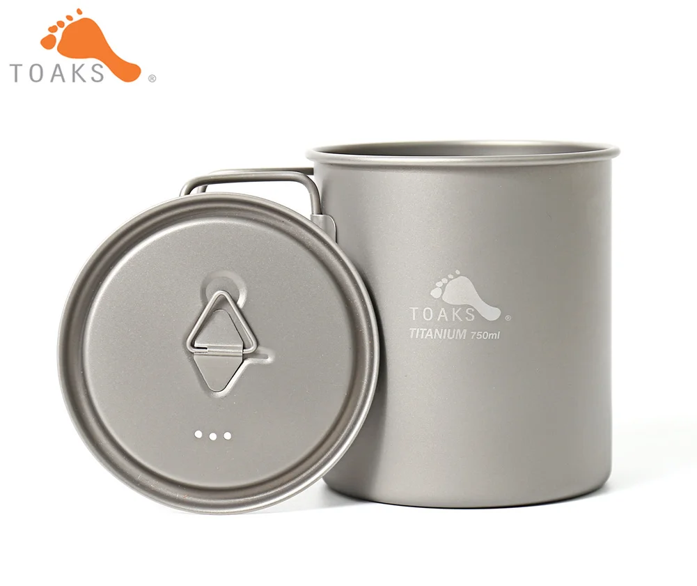 TOAKS POT-750 Pure Titanium Cup Ultralight Outdoor Mug with Lid and Foldable Handle Camping Cookware 750ml 103g