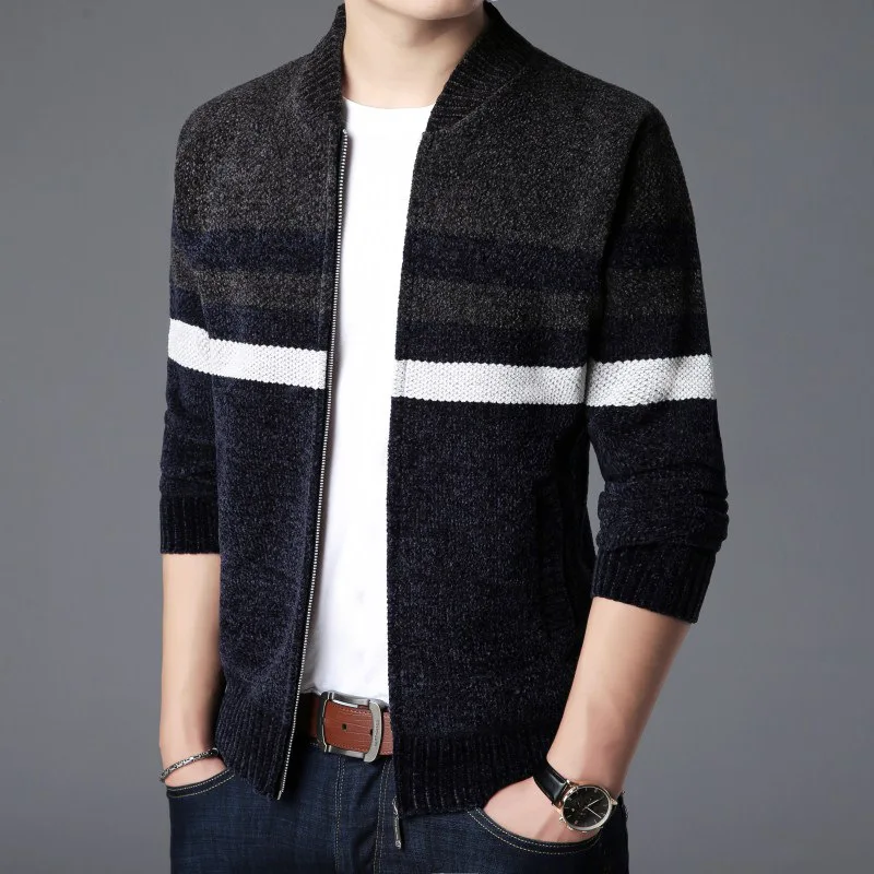 Winter Cashmere Sweater Men Thick Striped Cardigan Christmas Coat Male Warm Knitted Jackets Pull Homme |