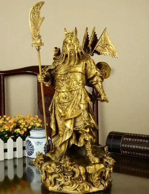 Китайский бронзовый медь Nine Dragon Warrior Guan Gong/ Yu статуя Figure10 H желтая скульптура