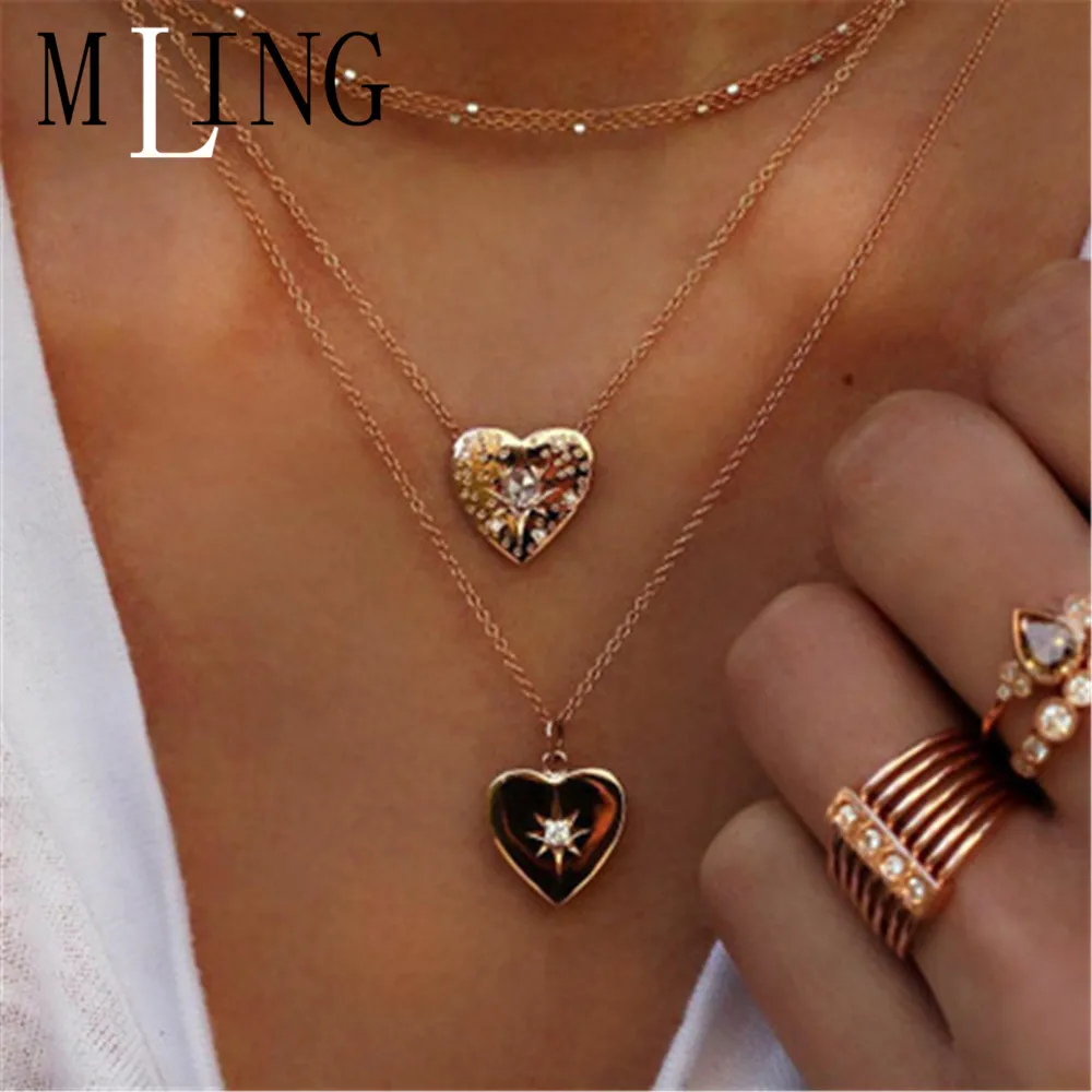 Женское винтажное ожерелье MLING колье чокер с двумя кристаллами в форме сердца