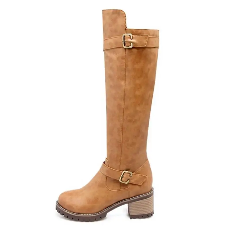 Coolcept New Women High Heels Winter Boots Fur Warm Knee Metal Buckle Zipper Fashion Woman Shoes Size 34-43 | Обувь