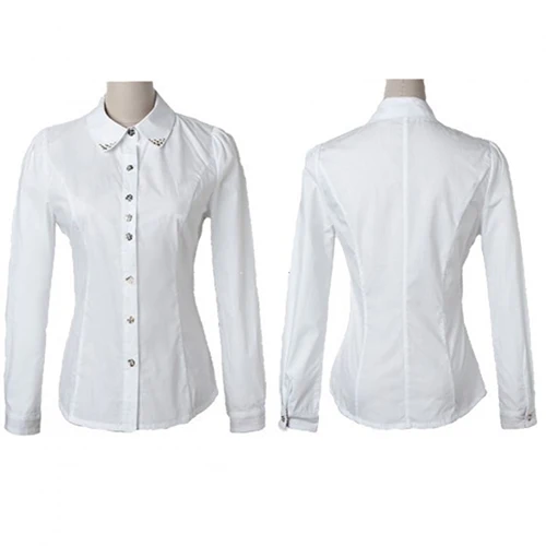 

Women Office Career Formal Revit Studded Collar Button Up Blouse OL Shirt Top