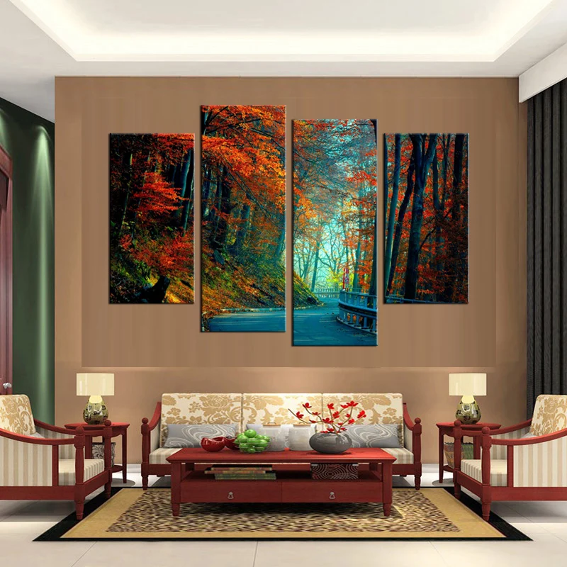 Набор сумок из 4 предметов красного цвета в виде кленового листа лес дорога