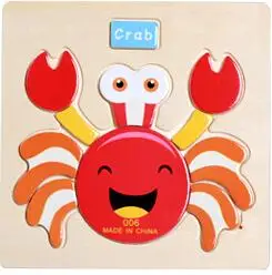 crab Монтессори метод животных деревянные головоломки мультфильм Tangram животные детские игрушки ребенок раннего образования игрушки головоломки доска - Цвет: crab