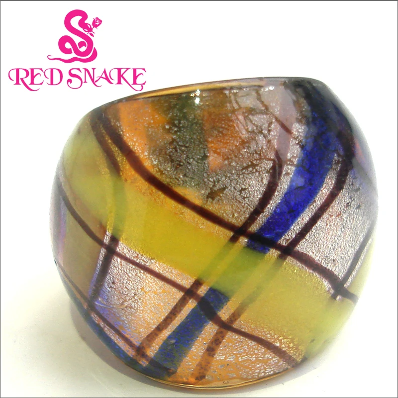 

RED SNAKE Fashion Ring Handmade yellow and blue color ribbon Murano Glass Rings