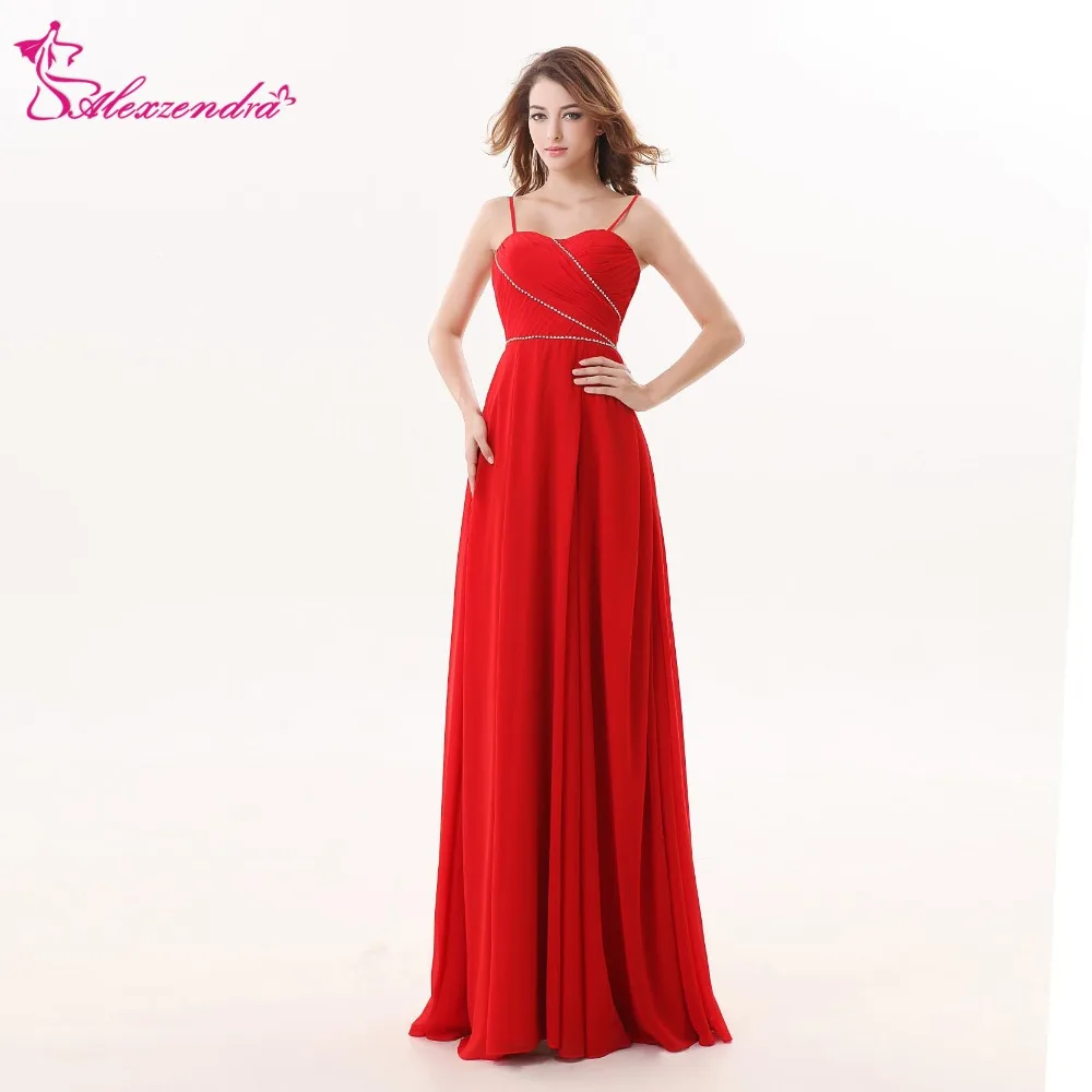 

Alexzendra Red Long Chiffon Bridesmaid Dress for Wedding Pleats Simple Party Dresses Plus Size