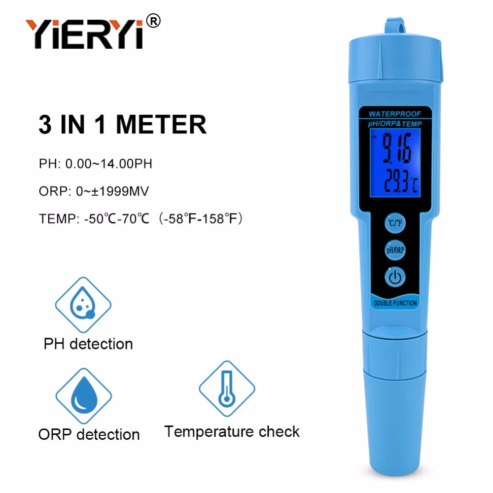 Yieryi Профессиональный 3 в 1 pH ОВП TEMP метр детектор воды мультипараметрический цифровой трехметровый Измеритель Качества Воды монитор тестер