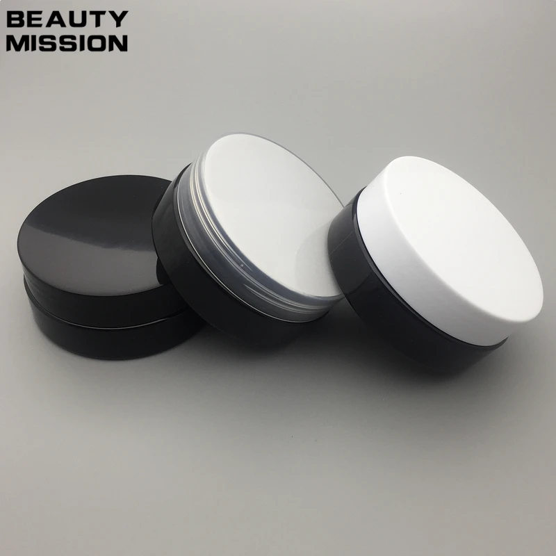 50pcs 50g black PET Jar,Cosmetic Jar 50g black jar with black/white/transparent Lid Make up Packaging Beauty Salon container