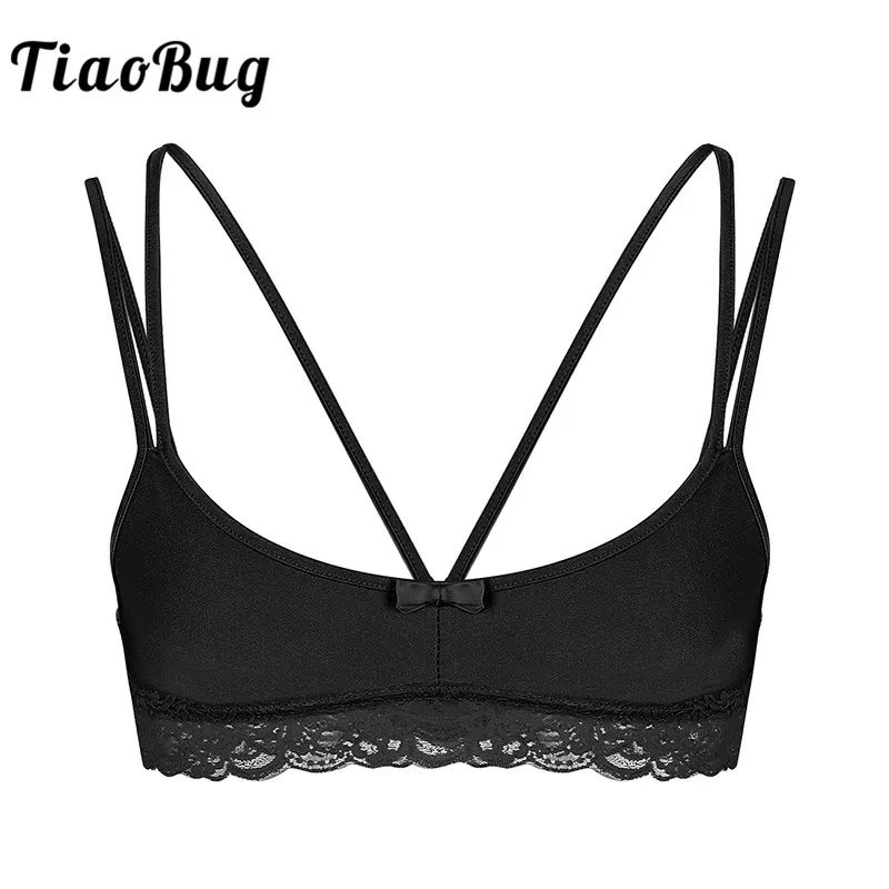 

TiaoBug Men Crossdressing Sissy Lingerie Smooth Wire-free Bralette Spaghetti Straps Lace Male Bra Top Hot Sexy Gay Erotic Tops