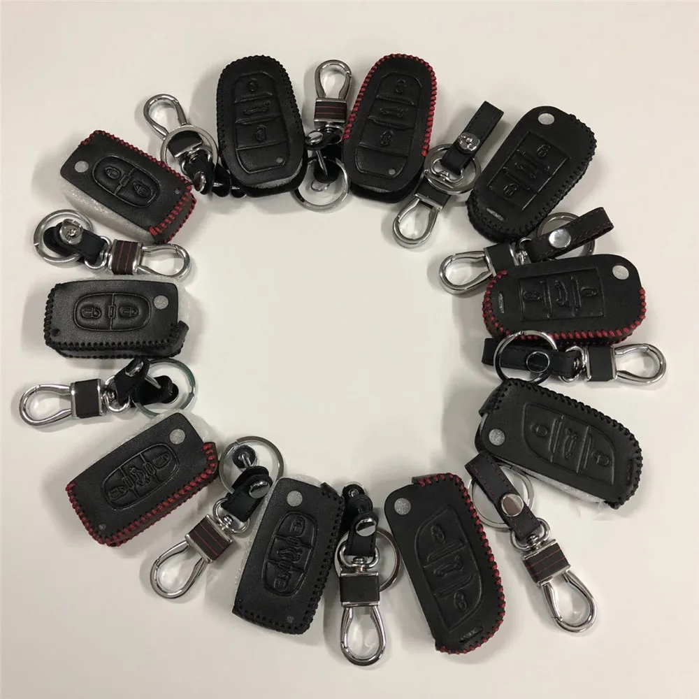 

Genuine Leather Car Key Case Cover For Peugeot 107 206 207 208 306 307 308 407 408 508 RCZ,For Citroen C2 C3 C4 C5 Good key bag