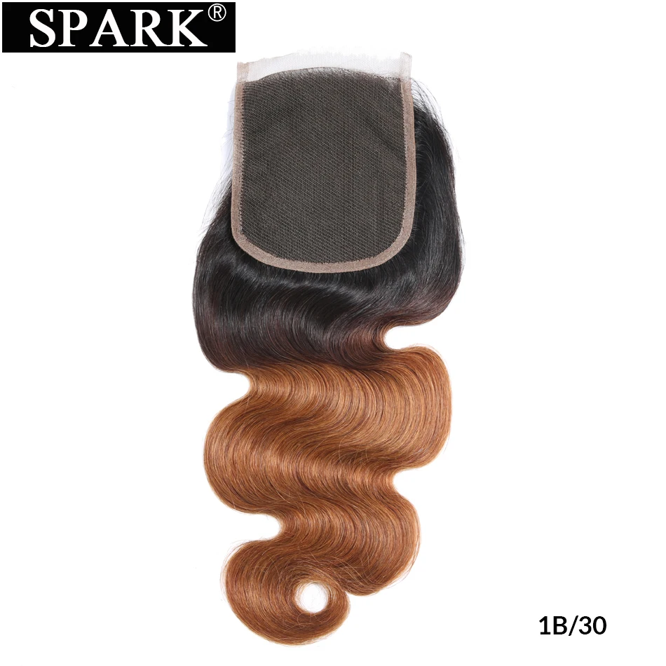 Spark Ombre бразильские волнистые человеческие волосы 4*4 Кружева Закрытие свободная