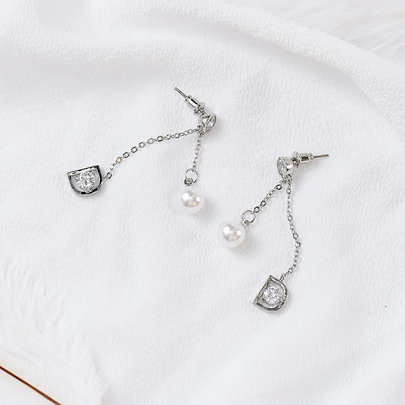 Japanese and Korean Version of the Temperament Fashion Star with Same Paragraph Geometry Pearl Long Earrings Female | Украшения и