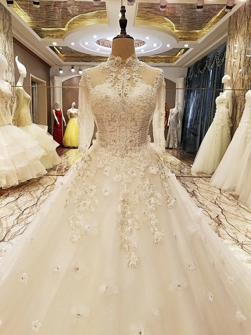 100% реальные фотографии Robe De Mariage 2018 кружева до пола Длина полный Бисер Свадебные