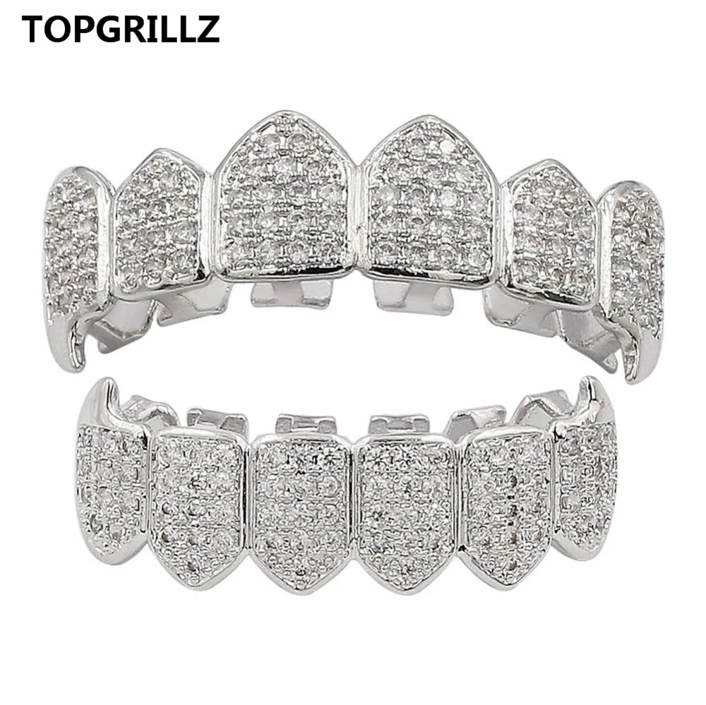 TOPGRILLZ Золото Цвет и посеребренные Высокое качество Micro Pave CZ Клык Топ дно GRILLZ хип
