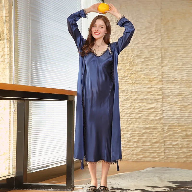 Роскошные Весна Повседневное пижамы одноцветное Цвет женские домашние Халаты