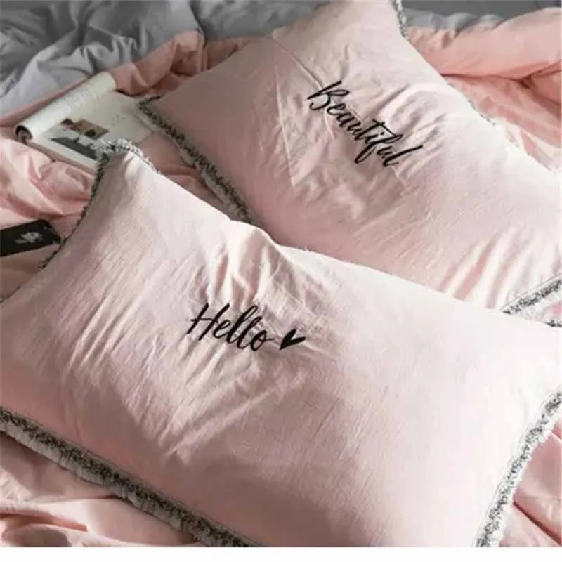 Hello 02 1pc Lannidaa 1 шт. мыть подушка из хлопка с эффектом памяти чехол Высокое качество Вышивка Подушка Чехол Наволочка письмо Ленточки наволочки для пары - Цвет: Hello 02 1pc