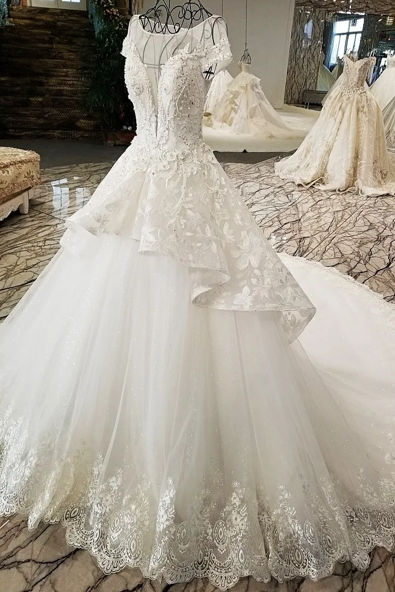 LS55410 свадебный халатIvory кружева свадебное платье крышка рукава зашнуровать назад