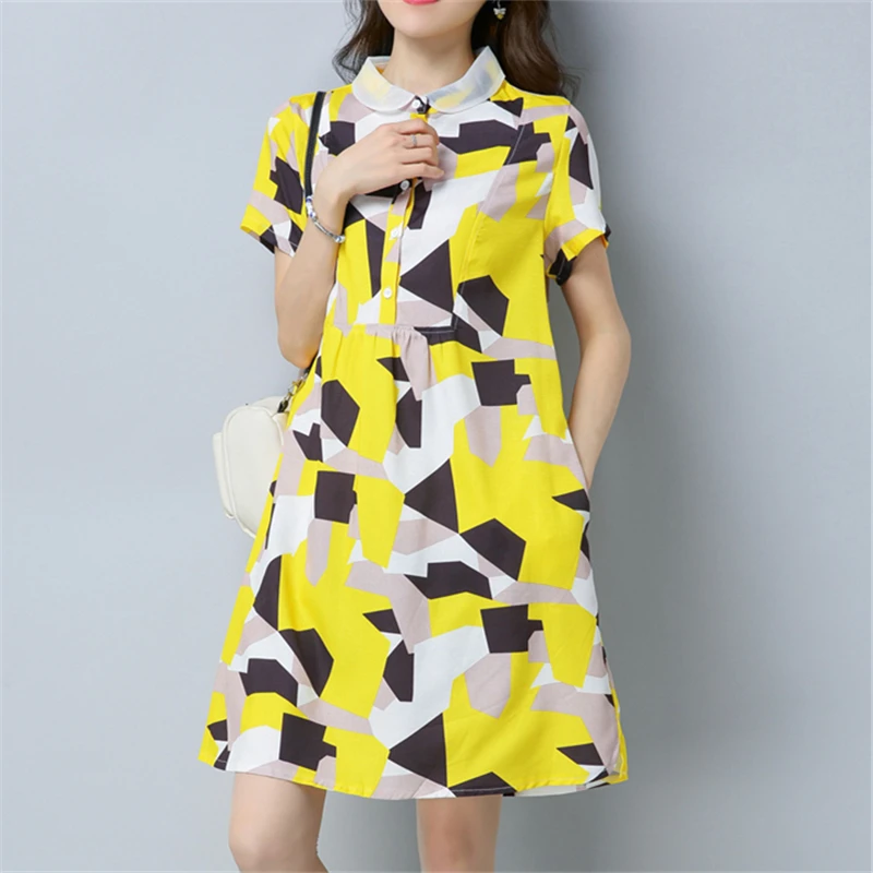 

Large Size Dress Female 2019 Summer Fashion New Loose Short-Sleeved Pocket Long Section Belly Belly Dress H0075