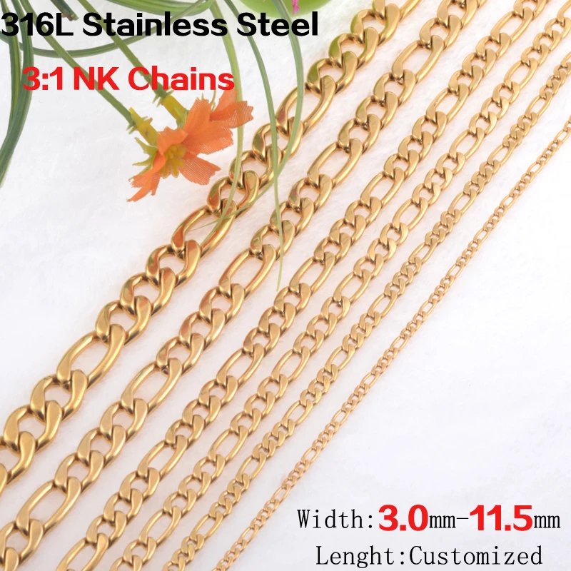 Lenght customized 3-11.5mm wide Gold color 316L stainless steel Figaro cuban link chain necklaces women&ampmen fashion jewelry | Украшения