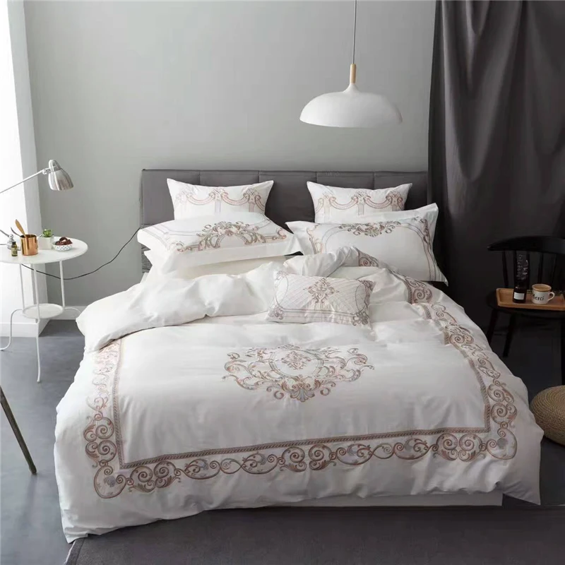 

4pcs 100%cotton Elegant palace Luxury Bedding set Embroidery Duvet cover set Bedsheet Pillowcases Queen King size bed linen