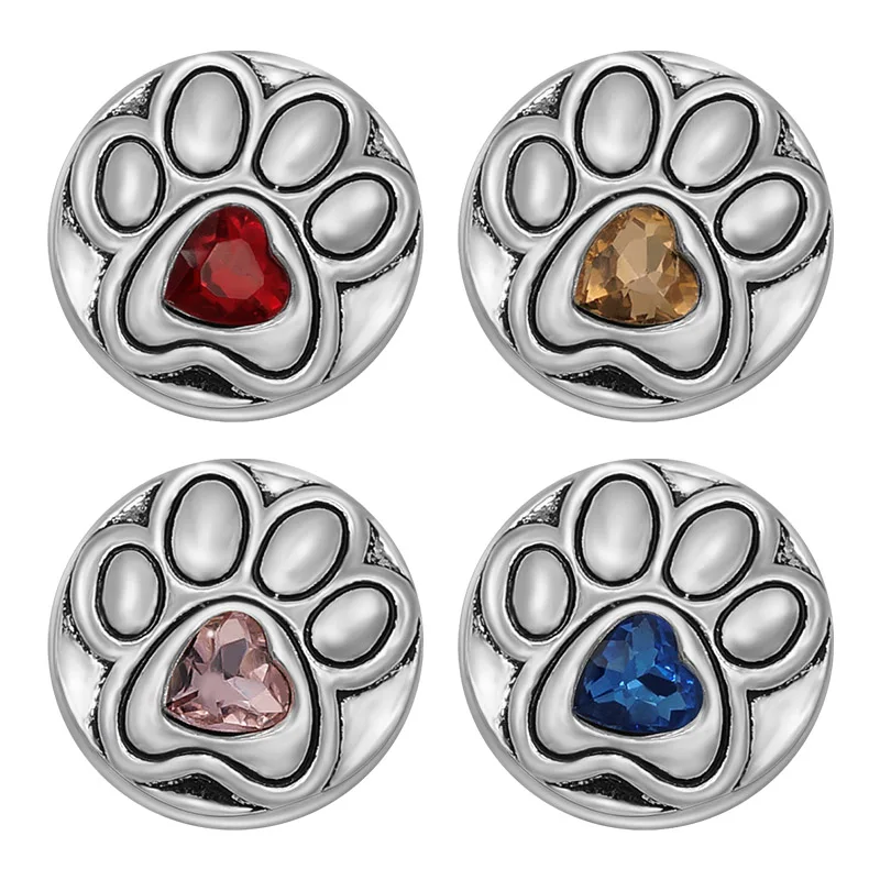 

New Beauty Lovely footprint pattern rhinestone Metal 18mm snap buttons KZ3189 for DIY snap jewelry charm fittings wholesale