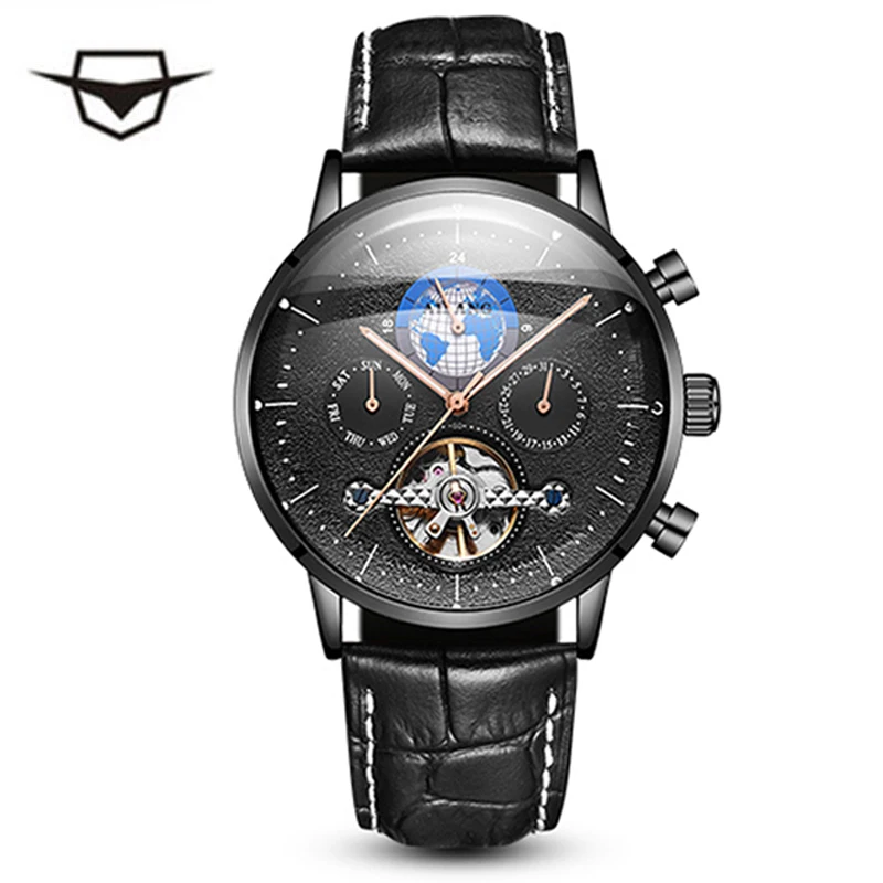 Брендовые мужские часы автоматические механические Tourbillon спортивные кожаные