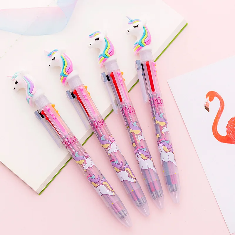 

6 Color Ballpoint Pens Kawaii Unicorn Ball Point Pen Cute Office Ball Pens For Kids Writing Stationery School Supplies