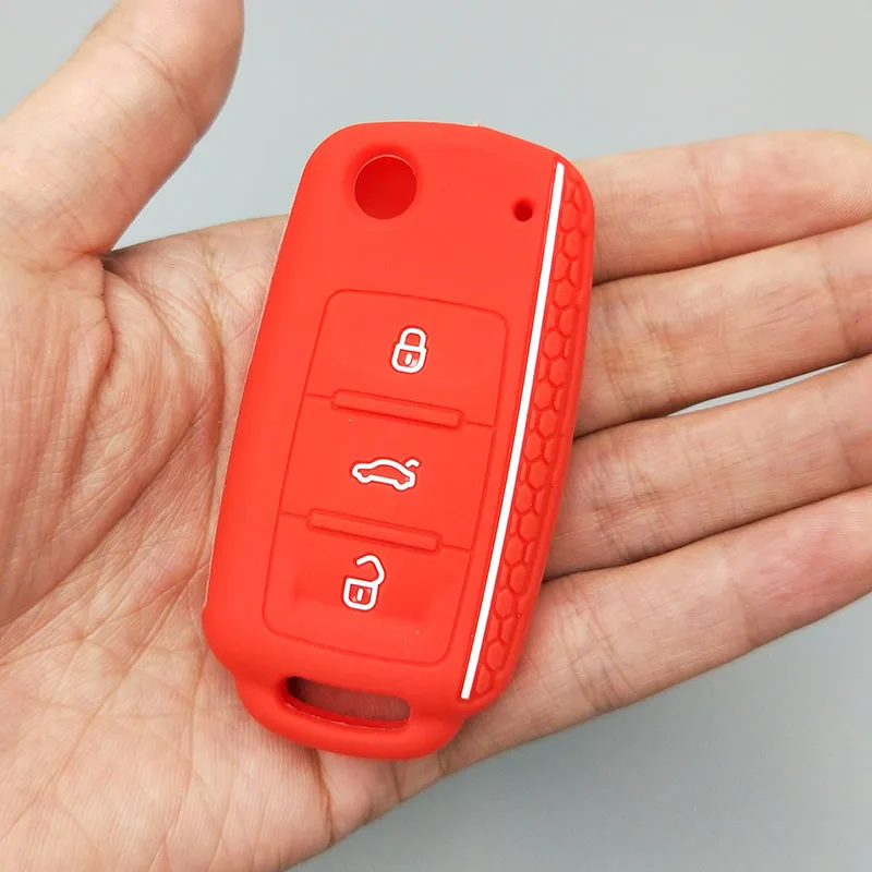 red For Volkswagen Bora POLO GOLF Passat Car Key New Silicone Cover Case Shell 3 Button Remote Key protector Car Key Styling - Название цвета: red