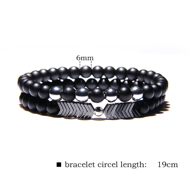 2 Pieces Lover Bracelets Hematite Round Bead Matte Black Onyx Agates Rainbow Arrow Couples Bangle For Woman Man Bracelet Jewelry | Украшения