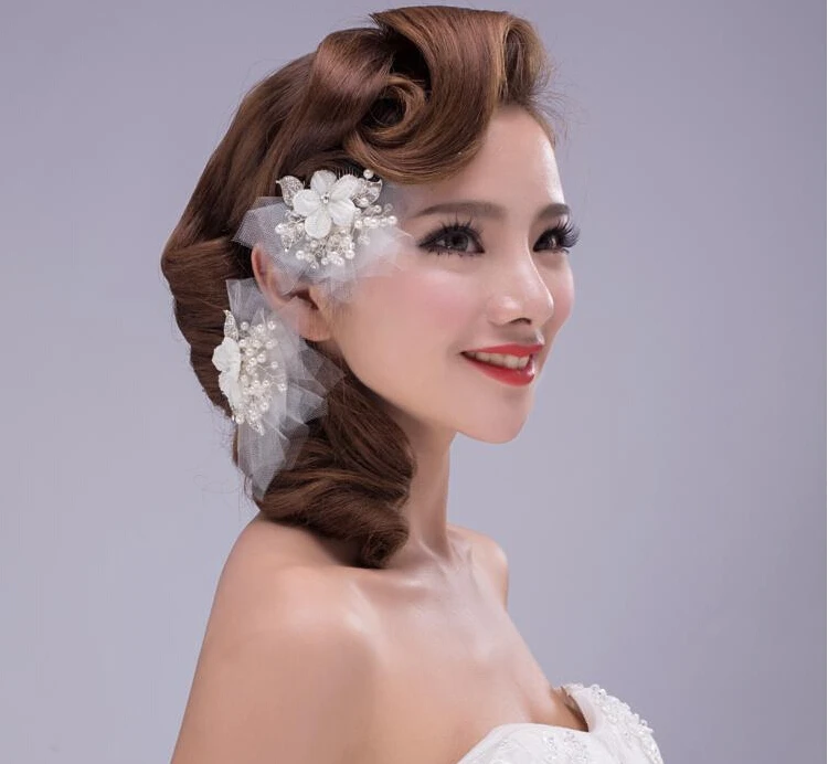 2 шт./лот кристалл перл из бисера цветок кружева тиара свадебный волосы ювелирные