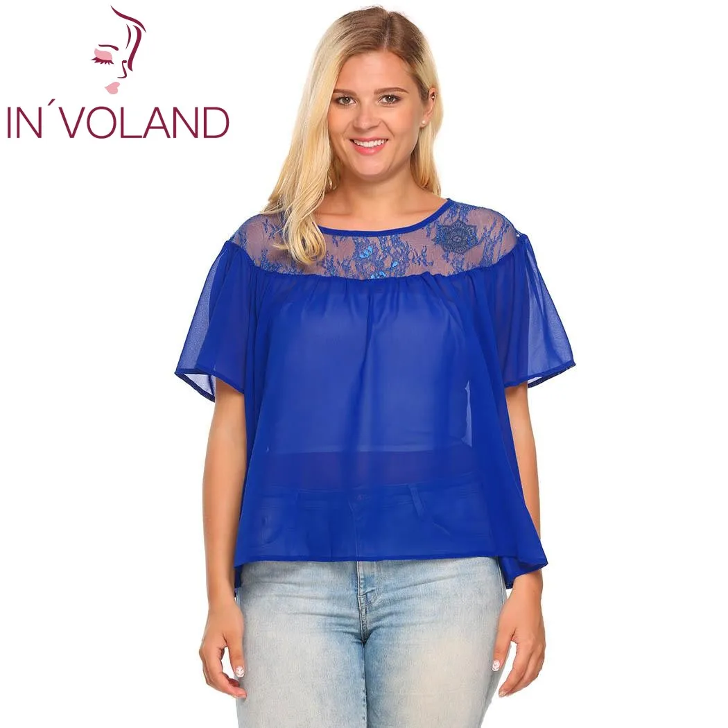 IN'VOLAND женская шифоновая блузка Blusas топы оверсайз с коротким рукавом прозрачные