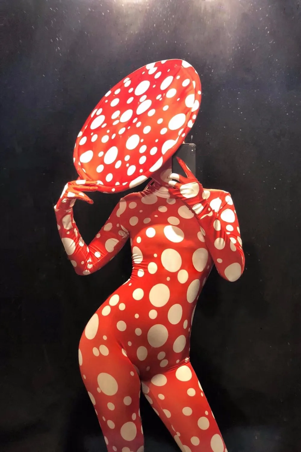 Женский костюм для сценического танца красный комбинезон с 3D принтом в белый