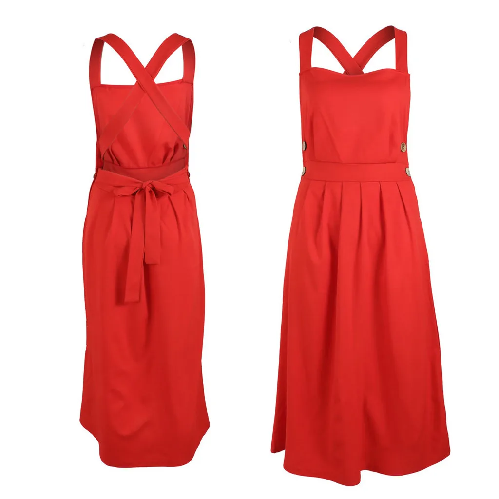 Женское платье на бретельках Feitong красное плиссированное с открытой спинкой и