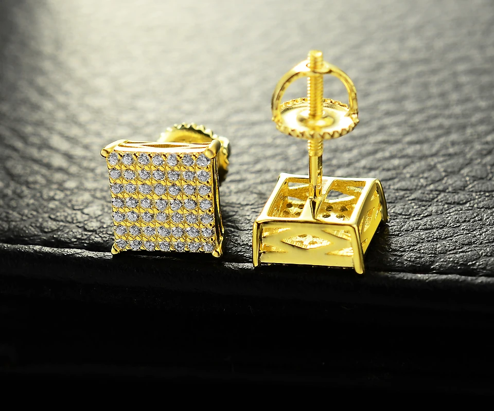 Hiphoplion 925 серебро в стиле хип хоп Серьги Iced Out AAA циркон квадратных Стад серьги винт