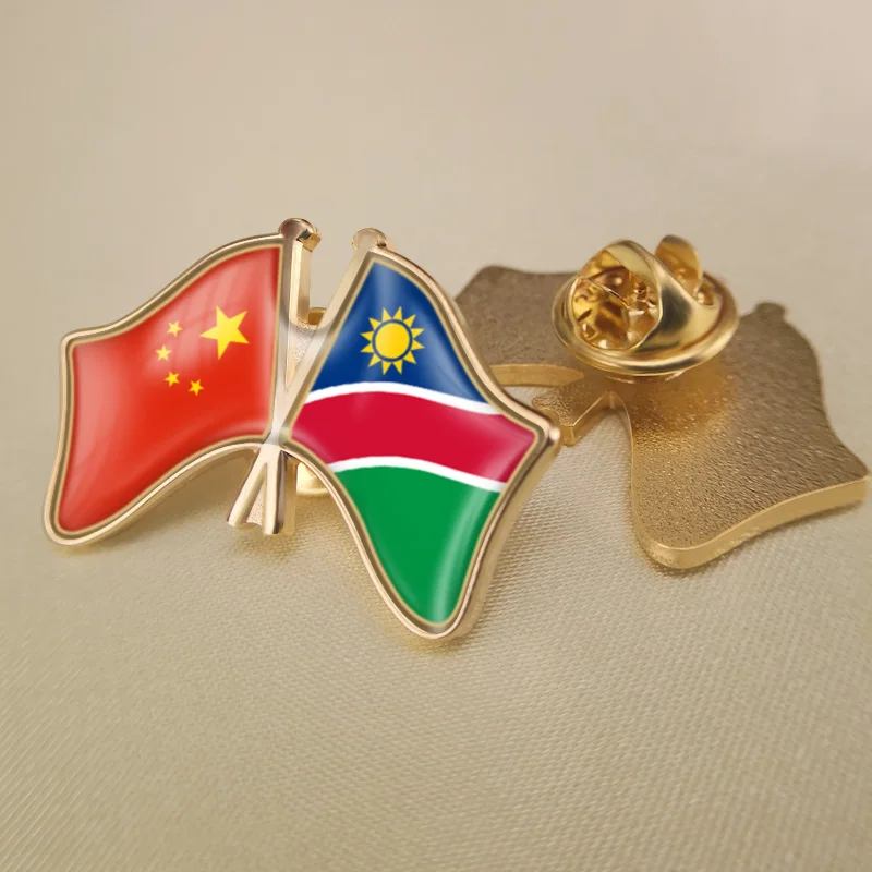 

China and Namibia Crossed Double Friendship Flags Lapel Pins Brooch Badges