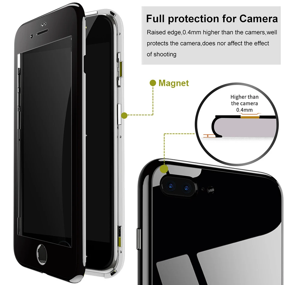 360 Magnetic Adsorption Case For iphone X 10 6s plus 6 s Coque Cover Phone 7 8 Cases Luxury | Мобильные телефоны и