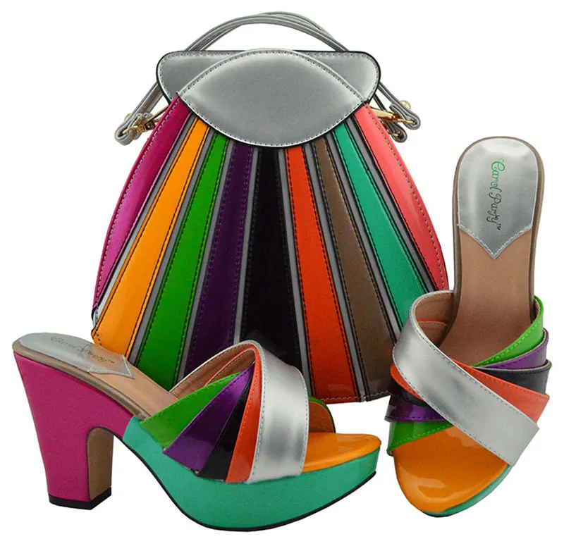 

New Spring green Fashion Italian Shoes With Matching Bags African High Heel Women Shoes and Bags Set For Prom Party MD008