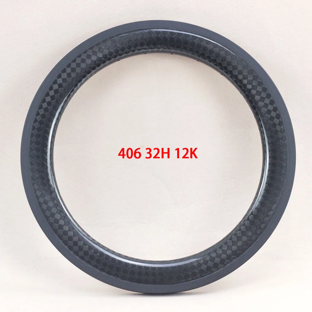 Silverock карбоновый 2" 406 обод мини велоколеса для складного велосипеда BMX лежачий велосипед 24H 50 мм 3K 12K довод Minivelo обод - Цвет: 1pcs 32H 12K Glossy