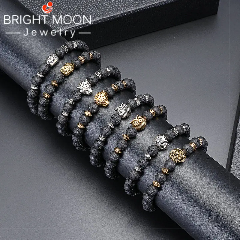 Яркая луна вулканическая лава камень браслет натуральный животное ручной работы