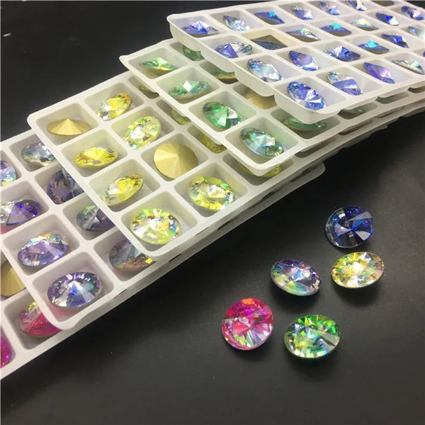mix lazer colors Topstone 12 мм 14 мм круглые Rivoli K9 стеклянные хрустальные заостренные с обратной стороны Стразы лазер много цветов Высокое качество - Цвет: mix lazer colors