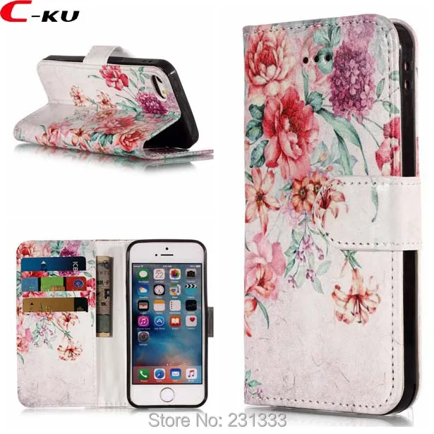 Кожаный чехол кошелек с мультяшным цветком C ku для Iphone X XS 8 7 Plus I7 6 6S SE 5S Apple Ipod Touch 5