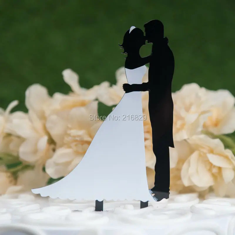 Free Shipping Acrylic White Bride And Black Groom Wedding Cake Topper/Wedding Stand/Wedding Decoration | Дом и сад