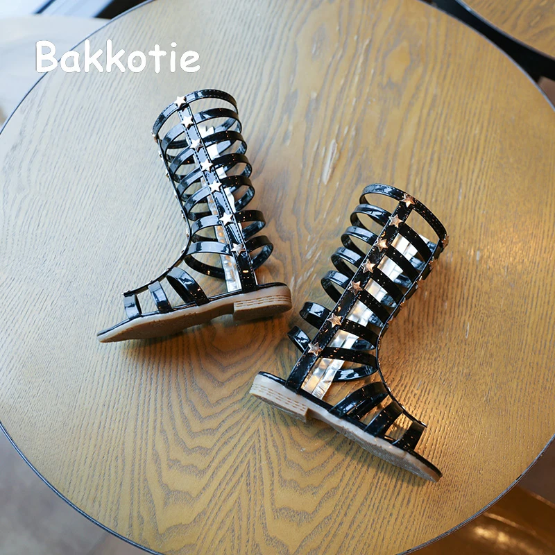 Bakkotie 2018 Новая мода лето для маленьких девочек Высокая Римские сандалии ребенок