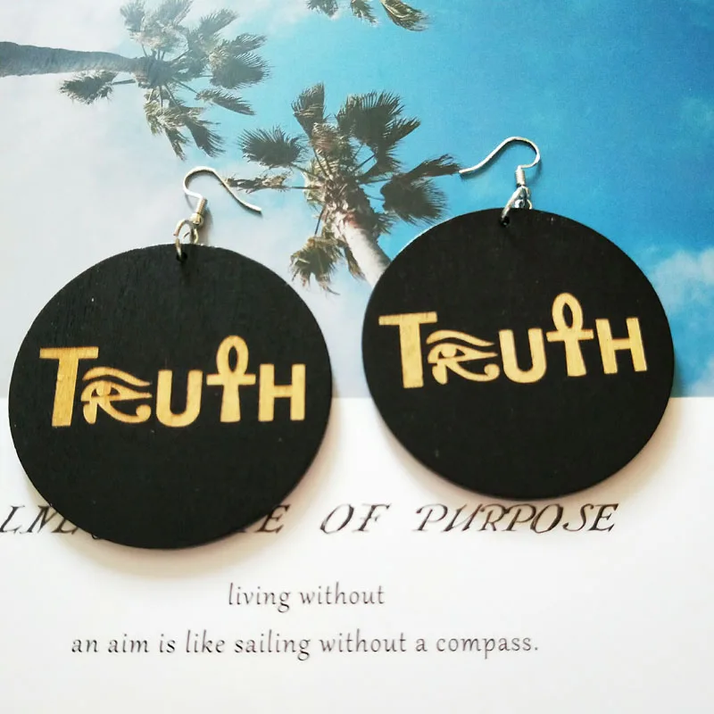 Серьги из дерева с надписью Africa True Letters Eye of Horus Nefertiti в виде афро рокового камня 60